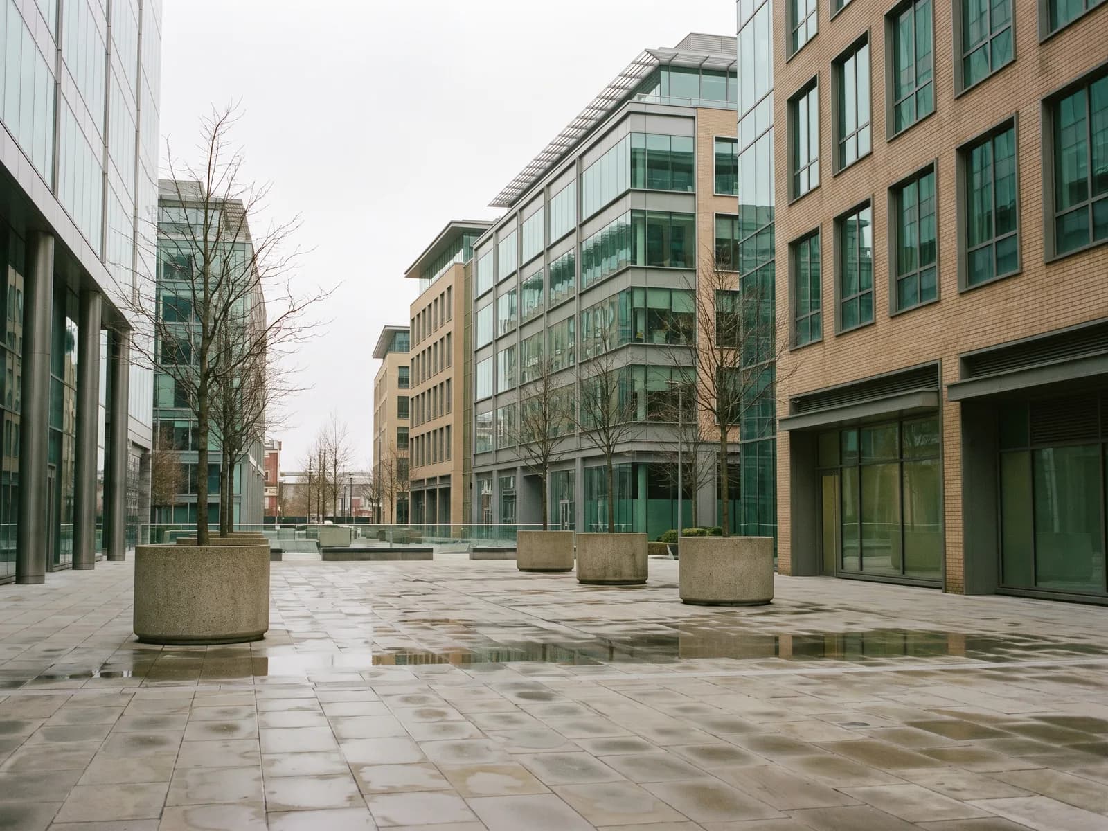 Modern UK city office district close to LinkStays corporate serviced accommodation